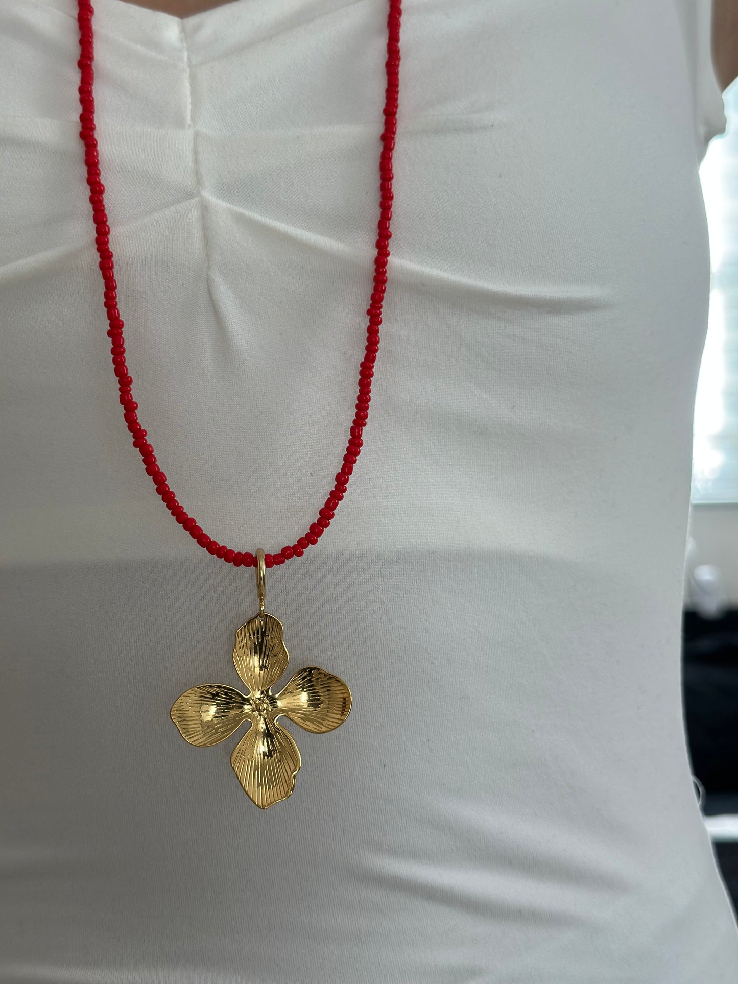 Red amapola doble necklace