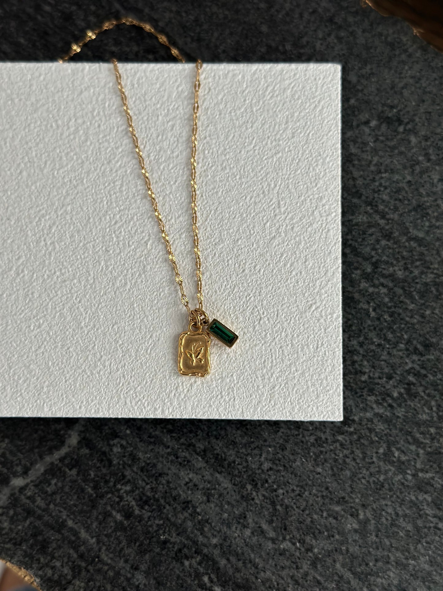 Olive butterfly necklace